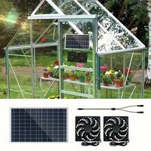 10W Solar Panel Dual Fan Kit, Waterproof Solar Powered Ventilation Fan, DC Cooling Exhaust Fan, Outdoor Solar Vent Fan For Greenhouse, Pet House, Shed, Window, RV, Outdoor Enclosure Circulation Fan - Black - View 6