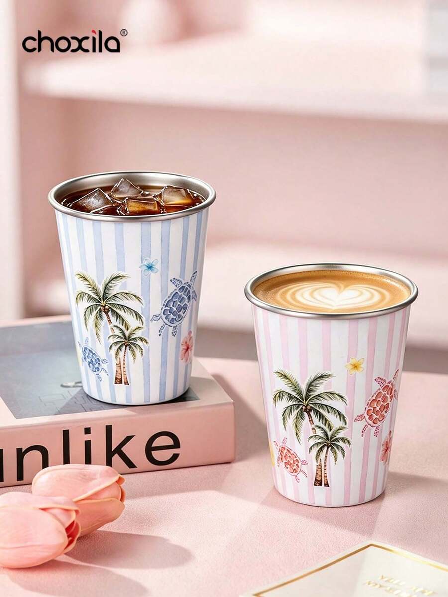 choxila 1pc Beach Style Coffee Mug, Coconut Tree/Sea Turtle/Shell Pattern, Summer Vibe, 350ml, Mug, Tea Cup, Suitable For Afternoon Tea, Family Gathering, Camping, Holiday Gift