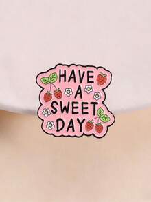 Strawberry Floral Positive Quote Enamel Pin, Sweet Irregular Cartoon Brooch - Pink - View 1