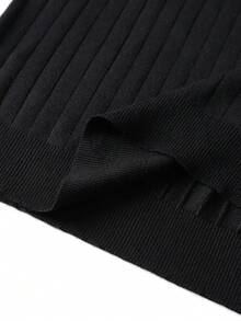 Solid Color Half-High Neck Vertical Stripe Short Sleeve Knit Pullover Top Men's Casual Slim Fit - Black - View 8