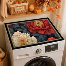 1PC Vintage Luxury Peony Print Washing Machine Top Mat, Non‑Slip Dust‑Proof Washer Dryer Counter Protector Pad, Retro Laundry Room Home Decor - Multicolor - View 1