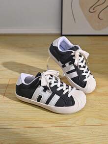 Kids Leopard Print Lace-Up Casual Sneakers, Soft Sole Non-Slip Retro Sports Shoes For Boys And Girls - Black - View 4