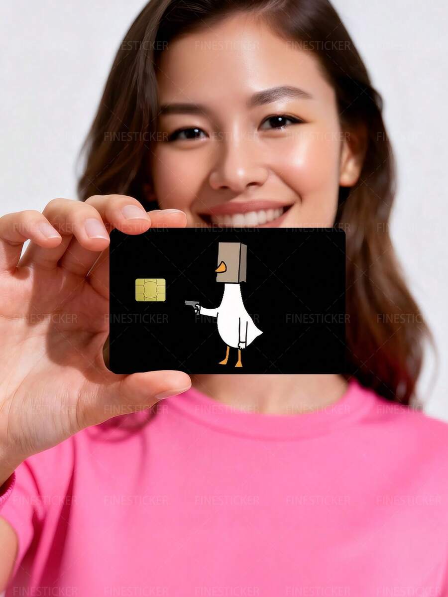 1pc Funny Cartoon Official Credit Card Sticker Privacy Protection Card Skin, Silly Goose Holiday Gift PVC Material Anti-Fingerprint Anti-Scratch Wear-Resistant Card Sleeve Skin, Suitable For Chip Card, Bank Card, Credit Card, Transit Card, Student Campus Card Personalized DIY - Multicolor - View 1