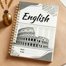 1pc A5 Spiral English Notebook, Vintage Roman Colosseum Line Art Cover Student English Writing & Homework Practice Journal - Multicolor - View 7