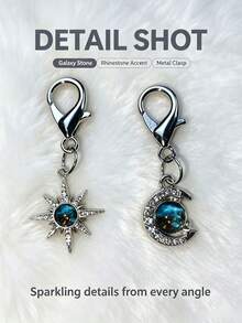 2 Móc treo túi hình mặt trăng sao thiên thể, móc khóa đá galaxy đính đá rhinestone, mặt treo móc khóa tôm màu bạc, phụ kiện vũ trụ dễ thương cho ba lô túi xách chìa khóa làm quà tặng - Nhiều màu - Xem 1