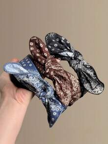 1pc Women New-Style Fashionable French-Style Retro Bow Hairband, Walnut Flower Wide-Edge Hair-Stripping Headband, Versatile Hair Accessory. - Multicolor - View 3