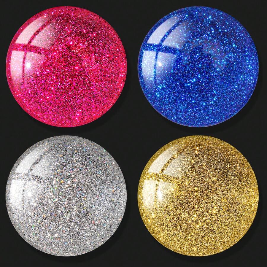 4Pcs Glitter Fridge Magnets Gift Box Set, Dreamy Ocean Starry Sky Round Refrigerator Magnets, Sparkling Shiny 4‑Color Decorative Magnets For Kitchen Home Cabinet Ornament, Holiday Present - 4 Pieces - View 1