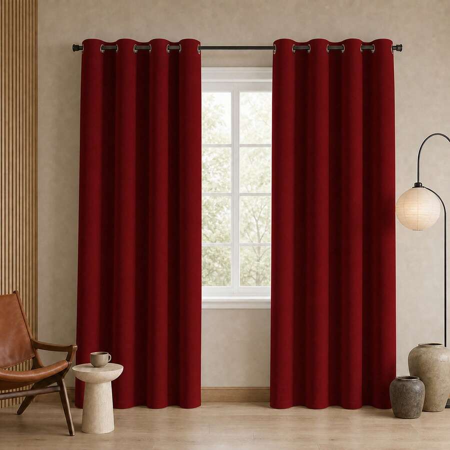 POLIGONO Curtains - Burgundy - View 1