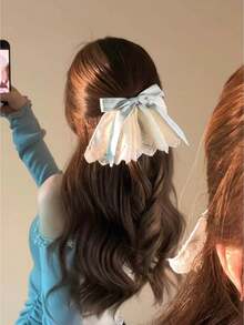 1pc Slouchy Style Bow Knot Lace Headband Back Of Head Spring Hair Clip, New Minimalist Hair Clip - Multicolor - View 3