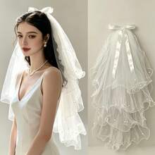 Cosplay de Halloween Noiva Fantasma Feminina Estilo Gótico Véu Lolita com Renda Branca Acessório de Cabeça Vintage Atmosférico - Branco - Visão 1