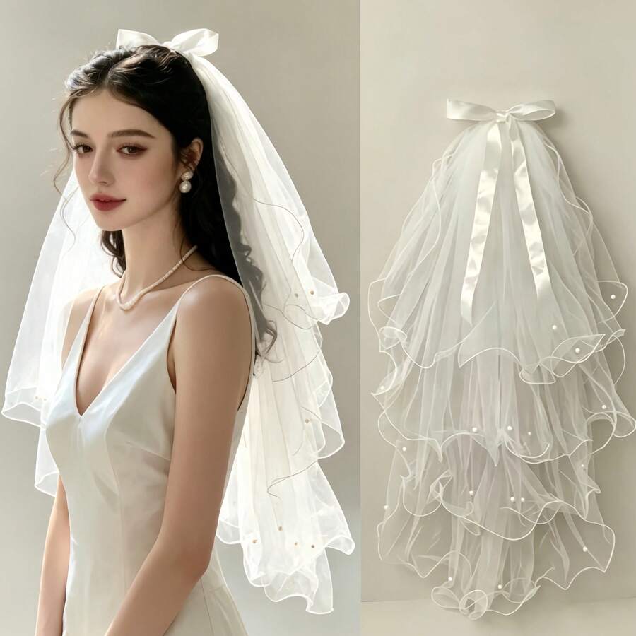 Cosplay de Halloween Noiva Fantasma Feminina Estilo Gótico Véu Lolita com Renda Branca Acessório de Cabeça Vintage Atmosférico - Branco - Visão 1