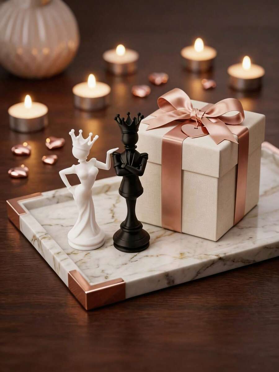 Bộ tượng cờ vua Vua và Hậu, cặp tượng cờ vua đen trắng, phù hợp trang trí bàn làm việc tại nhà và văn phòng, quà tặng cho người yêu cờ vua và các cặp đôi