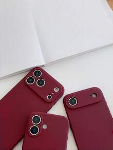 奢華復古酒紅色手機殼,適用於 iPhone 17 Pro Max 16 15 Plus 14 13 12 11 Pro Max,純色軟質防震保護殼 - 酒紅色 - 查看 10