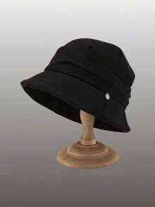 1pc Women's Solid Color Casual Polyester Warm Decorative Windproof Bucket Hat, Stacked Design, Street Style, Minimalist Face-Slimming Versatile Warm Hat For Outdoor Travel - Multicolor - View 5