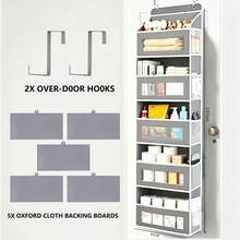 FF FINESSE THING 5-Tier Door Hanging Storage Organizer, Heavy-Duty Non-Woven With 5 Large Pockets & Hooks, Vertical Space Saver For Bathroom Wardrobe Bedroom Dorm, Holds Cosmetics, Toiletries, Towels & Cutlery - 灰色-5層10口袋 - 查看 9
