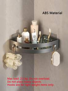 1PC/2PCS Light‑Weight ABS Material No‑Drill Corner Shelf, Self‑Adhesive Or Suction Cup Options Available,Wall Mount Storage Organizer, Waterproof Space‑Saving Rack For Bathroom, Shower, Sink & Kitchen, Easy To Install - Multicolor - View 8
