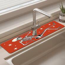 1pc Halloween Skull Pattern Sink Faucet Absorbent Mat, Drainage Mat, Suitable For Kitchen, Bathroom Sink, Countertop, Drainage Mat, Diatomaceous Earth Material, Trimmable, Quick-Dry Mat - Multicolor - View 5
