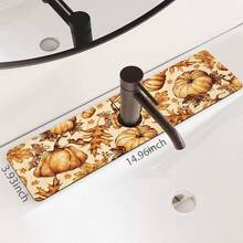 1pc Thanksgiving Pumpkin Pattern Design Rubber Faucet Splash Guard, Bathroom Faucet Splash Pad, Mud Guard, Moisture-Proof Non-Slip Faucet Mat, Kitchen Countertop Accessory. Protect Your Kitchen Countertop. - Multicolor - View 12