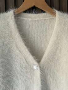 Minimalist Solid Color Velvet Women's Dress, Suitable For Dates, Holidays, And School, Autumn/Winter White - White - View 10