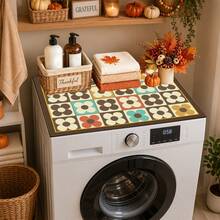 Luckybutterfly 1pc Vintage Plaid Floral Print Washing Machine Cover Mat, Dirt-Resistant Waterproof Countertop Protector, Home Laundry Room Decor Table Mat - Multicolor - View 4