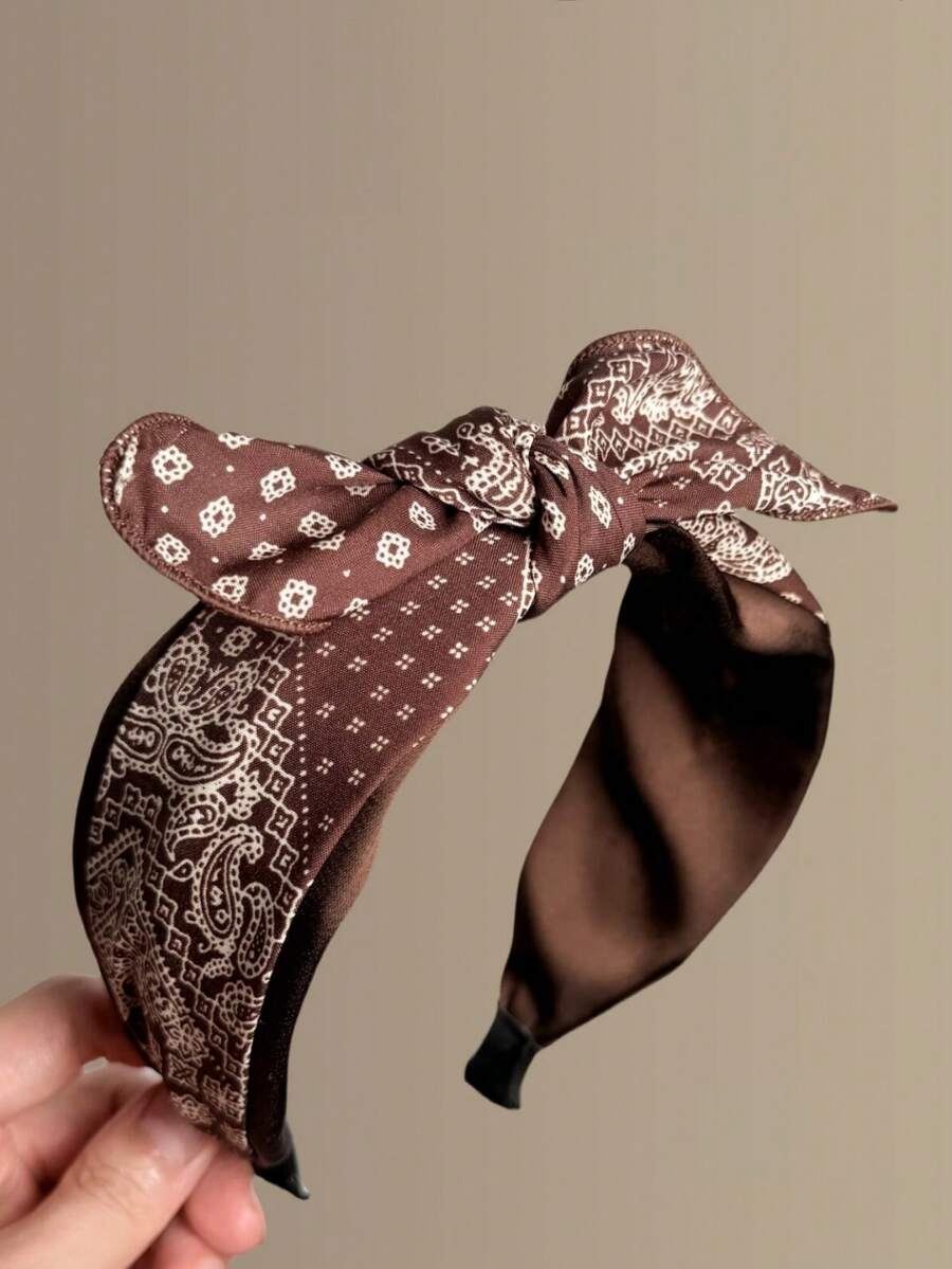 1pc Women New-Style Fashionable French-Style Retro Bow Hairband, Walnut Flower Wide-Edge Hair-Stripping Headband, Versatile Hair Accessory.