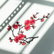 1PC/2PCS Plum Blossom Embroidered Patch, Winter Plum Embroidered Patch - White, Red, Pink And Brown Tones - Perfect For DIY Projects And Clothing Accessories - Multicolor - View 6