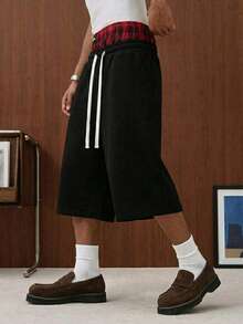 Celana Panjang Pria 3/4 Olahraga Musim Semi/Panas Terbaru, Pinggang Elastis dengan Tali Serut Kasual, Dilengkapi Saku, Warna Hitam - Hitam - View 7