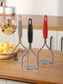 Alat Penghancur Kentang Stainless Steel | Peralatan Dapur dengan Pegangan Anti Selip, Alat Penghancur untuk Kentang Tumbuk, Sayuran, Buah-buahan dan Makanan Bayi, Tahan Lama (Hitam, Isi 1) - MultiWarna - View 6