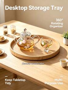 1pc Multi-Size Camel Color Natural Solid Wood Round Slouchy Tray, Coffee Tea Spice Storage, Refrigerator Organizer, Kitchen Tableware Display, Steak Sushi Board, Summer Holiday BBQ Picnic Graduation, Back To School Essential, Random Color - View 7