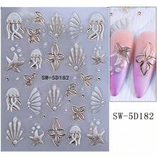 1pc 5D Embossed Ocean Style Nail Art Sticker, Colorful Starfish Shell Coral Pattern, Summer Beach Theme Nail Decoration, DIY Self-Adhesive Nail Decal, Suitable For Women And Girls - Multicolor - View 11