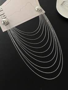Women's Brooch - Gold Fashion INS Style Multi-Layer Chain Brooch With Tassel Double Buckle Design Suit Pin - Party - Evening - Star - View 3