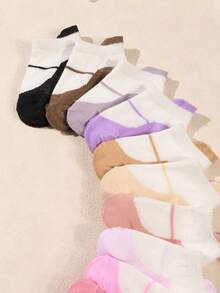 10 Pairs Baby Toddler Contrast Patchwork Short Socks, Vibrant Colorful Pastel Rainbow Heart Pattern Non-Slip Silicone Grip, Soft Elastic Breathable Low-Cut Anti-Slip Socks, Suitable For Indoor Floor Walking, Playing And Daily Casual Wear - Multicolor - View 5
