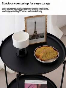 2‑Tier Nordic Small Round Table, Wrought‑Iron Coffee Side Table, Anti‑Slip Raised Tray Edge Design, Available In Black And Gray, Sturdy Iron‑Frame Small Sofa Side Table, Suitable For Indoor Decoration Of Bedrooms, Living Rooms And Apartments - Multicolor - View 6