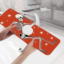 1pc Halloween Skull Pattern Sink Faucet Absorbent Mat, Drainage Mat, Suitable For Kitchen, Bathroom Sink, Countertop, Drainage Mat, Diatomaceous Earth Material, Trimmable, Quick-Dry Mat - Multicolor - View 10