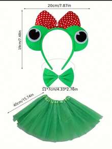 4pcs Or 3pcs Green Cute Costume Set, Includes 3D Headband, Belt And Tail Mesh Chiffon Skirt, Suitable For Birthday Party, Stage Performance And Other Occasions, Halloween - Multicolor - View 11