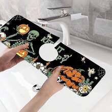 1pc Halloween Pumpkin Skull Pattern Rubber Faucet Splash Guard, Bathroom Faucet Splash Guard, Mud Guard, Moisture-Proof Anti-Slip Faucet Pad, Kitchen Countertop Accessory. Protect Your Kitchen Countertop. - Multicolor - View 10