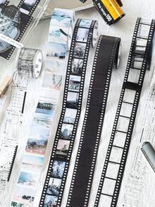 1 Roll Self-Adhesive PET Film And Paper Tape, Suitable For Scrapbooking, Collage, Crafts - Vintage Film Reel Design, 35cm Continuous Ring Roll, Suitable For Junk Journals, Diaries, Vintage Cassette Tape Decorative Stickers - Upgraded Version - View 7