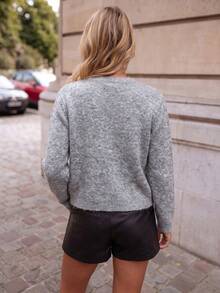 SEREN Women's New Round Neck Long Sleeve Knit Cardigan, Autumn/Winter Casual Minimalist Sweater Jacket, Suitable For Daily Wear And Going Out - Grey - View 5