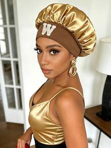 1pc Tenderness Of Exclusive Letters A-Z Customized Hair Cap Textured Design Home Sleep Hair Care Cap Premium Quality - Gold - View 3
