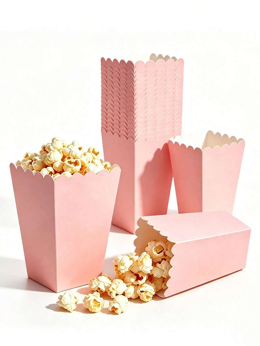 48//24/12/Pcs/1 Pc White Popcorn Boxes, 2 X 4.5 X 3 Inch Mini Popcorn Boxes For Movie Night Decorations, Christmas/Halloween, Back To School Season - Pink - View 1