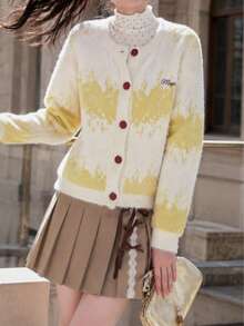 New Women's Casual Minimalist Youthful Style Fuzzy Round Neck Cardigan Sweater Jacket, Spring Autumn Winter - Beige - View 3