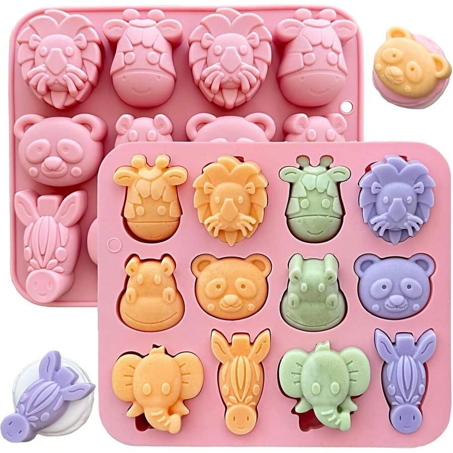 1 Pack Animal Silicone Molds For Chocolate Candy Jelly Cute Panda Lion Elephant Hippo Shapes Versatile DIY Tools For Cake Decorating Soap Candle Making Ice Cubes - Multicolor - View 1