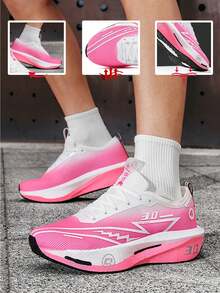 2026 New Gradient Racing Professional Running Shoes, Multi-Color Lightweight Breathable Upper, High-Elastic Cushioning Midsole, Anti-Slip Wear-Resistant Outsole, Unisex Couple Style Suitable For Long-Distance Training, Fitness Testing, Racing, Daily Jogging, Fitness, Campus Testing, Outdoor Road Running, Marathon Preparation, Commuting, Walking, All-Around Versatile Professional Sports Running Shoes - Pink - View 1
