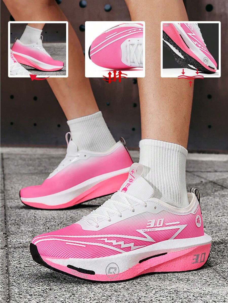 2026 New Gradient Racing Professional Running Shoes, Multi-Color Lightweight Breathable Upper, High-Elastic Cushioning Midsole, Anti-Slip Wear-Resistant Outsole, Unisex Couple Style Suitable For Long-Distance Training, Fitness Testing, Racing, Daily Jogging, Fitness, Campus Testing, Outdoor Road Running, Marathon Preparation, Commuting, Walking, All-Around Versatile Professional Sports Running Shoes - Pink - View 1