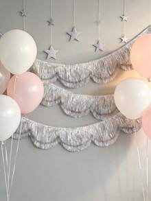 2 Packs Fan Tassel Banner, Silver Sequin Backdrop, 5ft Tinsel Banner, Layered Shimmer Tassel Garland, Bachelorette Party Decor, Birthday Sign, Glitter Decor, Photo Booth Backdrop, Bridal Shower, Silver Birthday Decoration Banner - Multiple Styles - View 1
