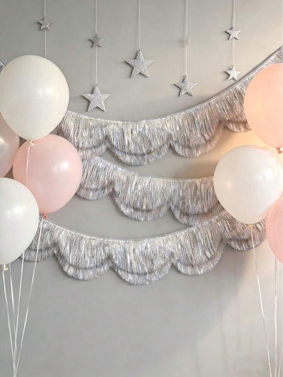 2 Packs Fan Tassel Banner, Silver Sequin Backdrop, 5ft Tinsel Banner, Layered Shimmer Tassel Garland, Bachelorette Party Decor, Birthday Sign, Glitter Decor, Photo Booth Backdrop, Bridal Shower, Silver Birthday Decoration Banner - Multiple Styles - View 1