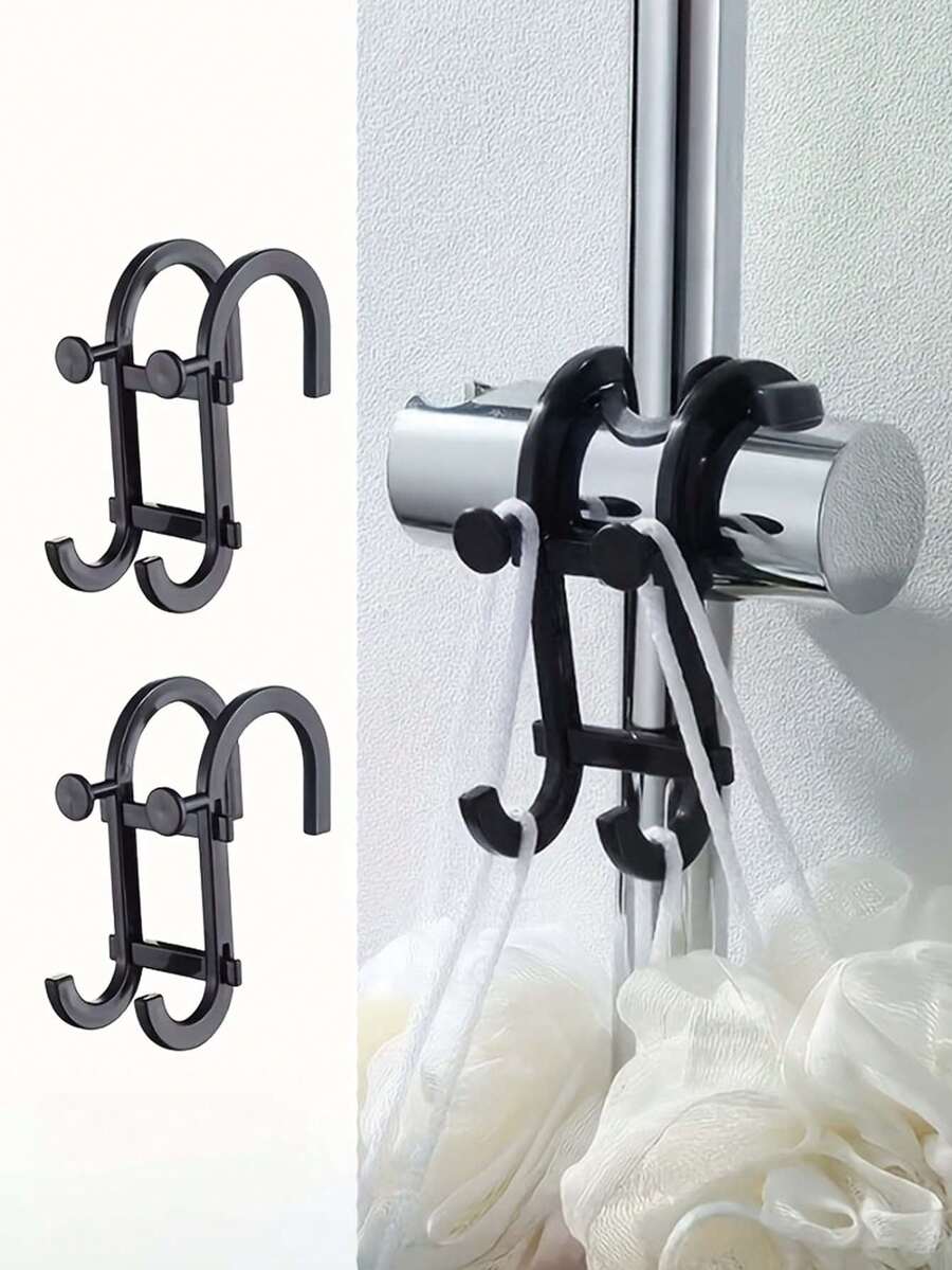 1/2/4pcs Multi-Function Bathroom Storage Hooks, Bathroom Storage Accessories, Phone Holder, No-Drill Towel Rack, Bath Ball Holder, Razor And Cleaning Tool Storage Rack, Suitable For Shower Rod, Glass Door And Shelf