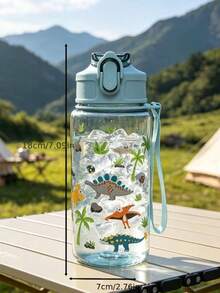 1PC 500ml Cartoon Transparent Straw Water Cup, 4 Cute Patterns: Candy, Unicorn, Airplane And Marine Life, Fresh Dopamine Color Palette. With Pop-Up Straw Lid, Portable Hanging Rope, Lightweight And Convenient For Back To School, Outdoor Camping, School Commute, Suitable For Kids. Can Hold Ice Water And Room Temperature Water, Do Not Fill With Hot Water Above 50°C, Perfect For Gifts Or Personal Use. - Multicolor - View 8