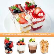 100pcs/50pcs/25pcs/20pcs/10pcs Cetakan Dessert DIY yang Dapat Digunakan Kembali, Cangkir Kue Es Krim Persegi Transparan dengan Tutup Bening Opsional, Cangkir Puding, Tahan Suhu Rendah dan Mudah Dibersihkan, Cocok untuk Kafe, Camilan, Dessert Prasmanan, Rumah, Acara Hiburan, Dapur, Pesta Kue, Puding, Kue Keju, Mousse, Cangkir Jeli - Clear - View 5