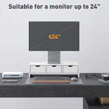 Dual Monitor Stand Riser With 2 Drawers, Adjustable Length And Angle, 116cm Monitor Riser Laptop, Computer, PC, Small Printer, Black - White + Engineered Wood - View 6